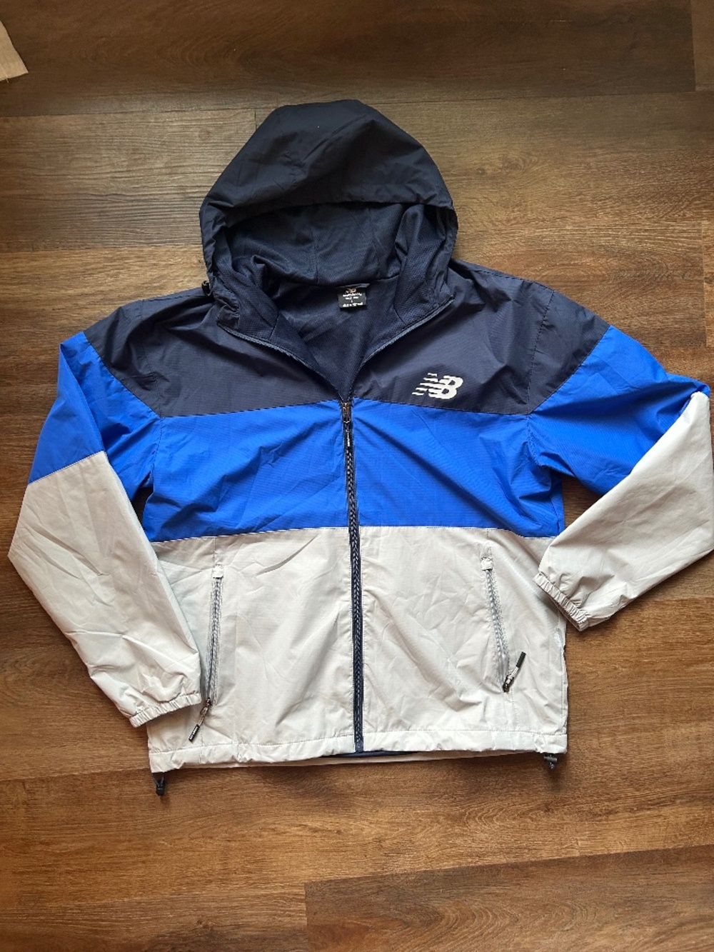 New Balance Hooded Windbreaker Jacket Blue Colorblock Men's Large